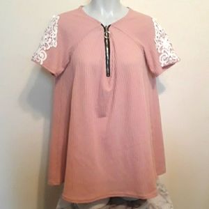 Pink Waffle Knit‎ Round Hem Tunic XXL